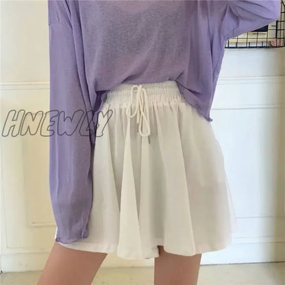 Hnewly Women Shorts Wide Leg Chic Draped Comfort Summer Loose Leisure Korean Style Bottom Drawstring Pockets New Simple High Waist