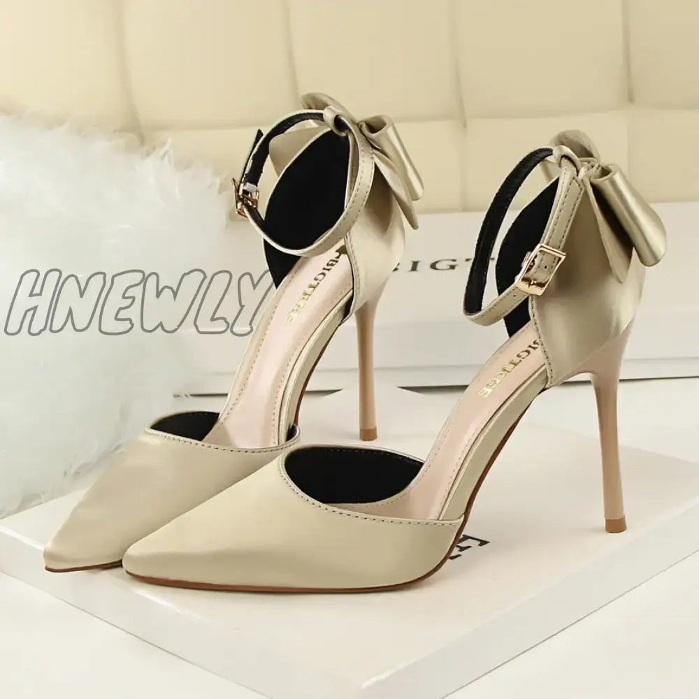 Hnewly Women Summer 8cm 10cm High Heels Elegant Sandals Lady Silk Wedding Low Heels Butterfly Knot Bow Sandles Wine Red Bigtree Shoes