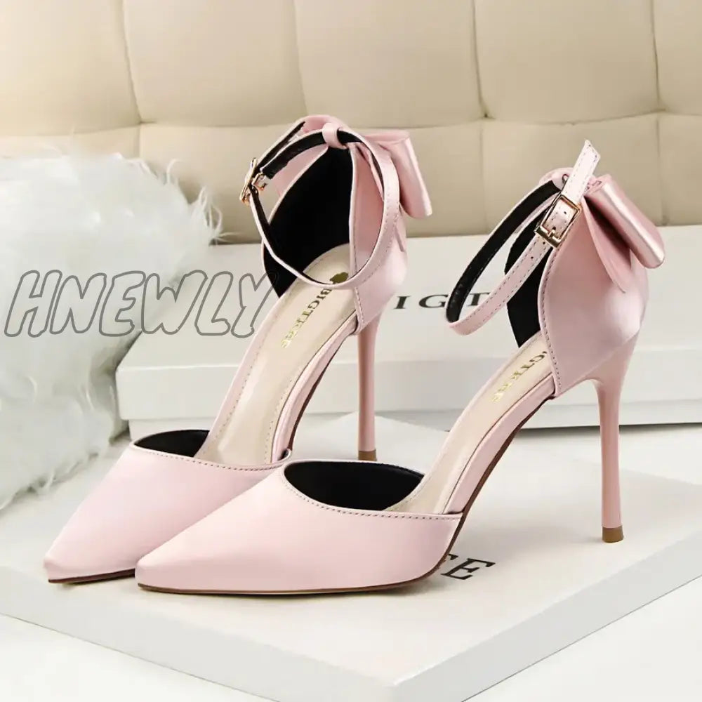 Hnewly Women Summer 8cm 10cm High Heels Elegant Sandals Lady Silk Wedding Low Heels Butterfly Knot Bow Sandles Wine Red Bigtree Shoes