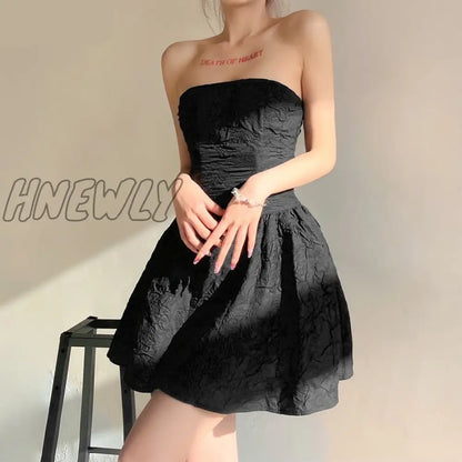 xsrrr Women Summer Fashion Sexy Embossing Mini Strapless Dresses Casual Birthday Club Beach Party Dress Slim High Stretch