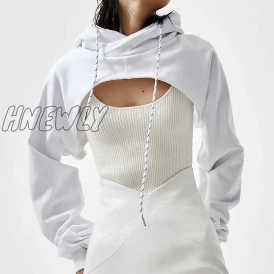 xsrrr Women Summer New Sexy Fashion Super Short Hoodie Hiohop Drawstring Long Sleeves  Open Chest Easy Tops Ropa Mujer Clothes