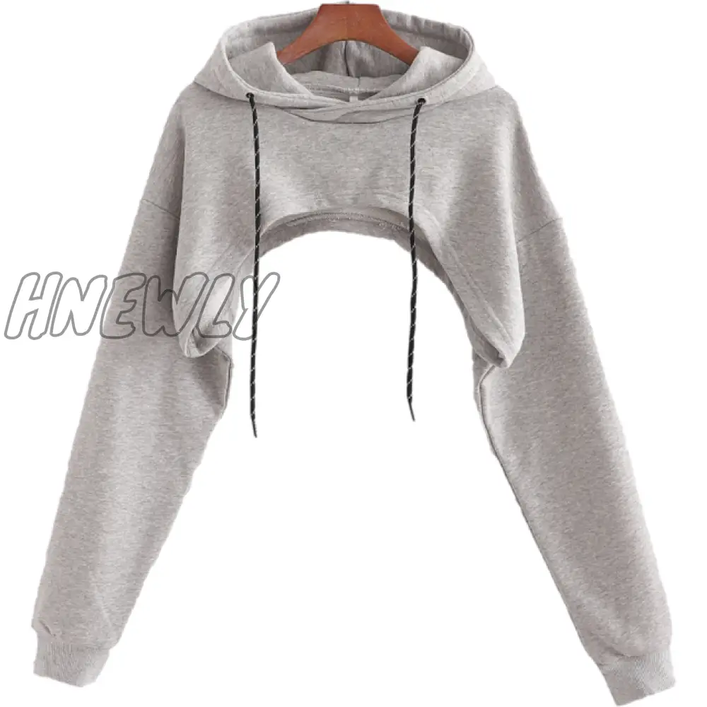 xsrrr Women Summer New Sexy Fashion Super Short Hoodie Hiohop Drawstring Long Sleeves  Open Chest Easy Tops Ropa Mujer Clothes