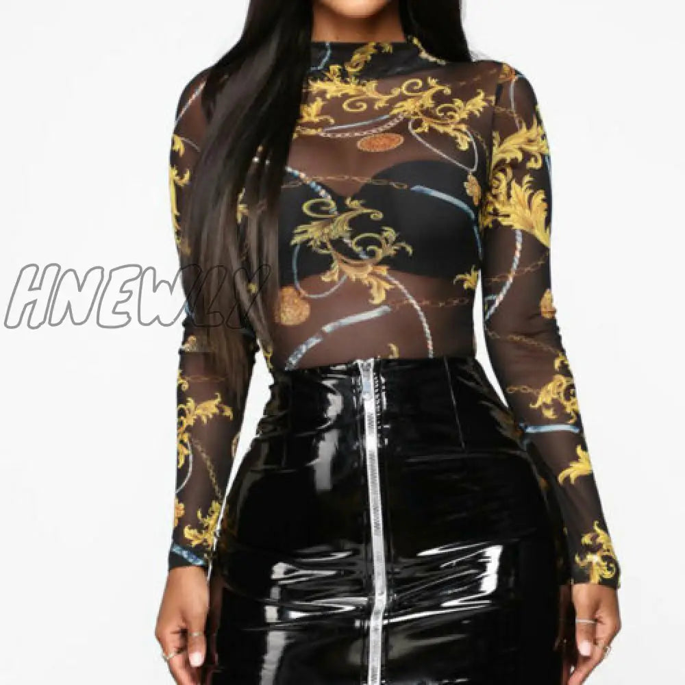 xsrrr Women T-shirt Summer Butterfly Print Mesh Sheer Sexy Tee Shirts Long Sleeve See Through Beach Club Crop Tops Summer Autumn