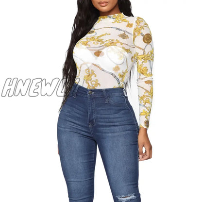 xsrrr Women T-shirt Summer Butterfly Print Mesh Sheer Sexy Tee Shirts Long Sleeve See Through Beach Club Crop Tops Summer Autumn