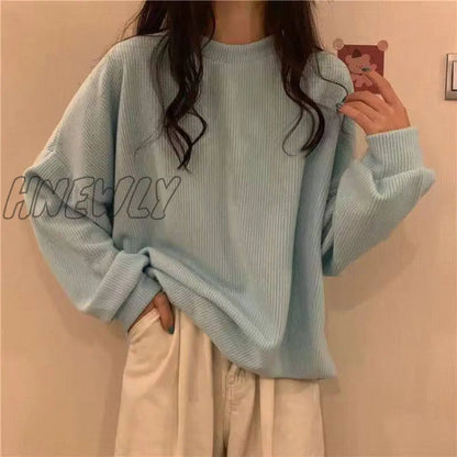 xsrrr Women thin Hoodies Spring Autumn Casual Loose o-neck cotton solid Pullovers Sweatshirt Harajuku Kpop Oversized pink white Hoodie