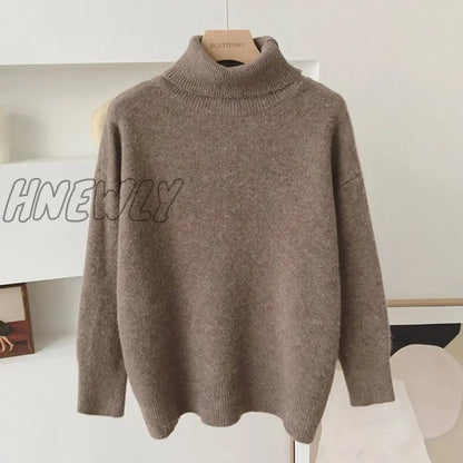 xsrrr Women Turtleneck Cashmere Sweater Winter Korean Style Loose Warm Knitted Pullover Female Casual Solid Long Sleeve Sweaters