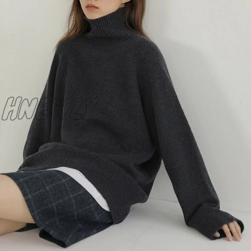 xsrrr Women Turtleneck Cashmere Sweater Winter Korean Style Loose Warm Knitted Pullover Female Casual Solid Long Sleeve Sweaters