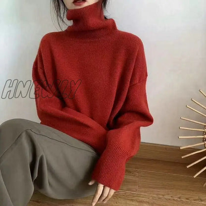 xsrrr Women Turtleneck Cashmere Sweater Winter Korean Style Loose Warm Knitted Pullover Female Casual Solid Long Sleeve Sweaters