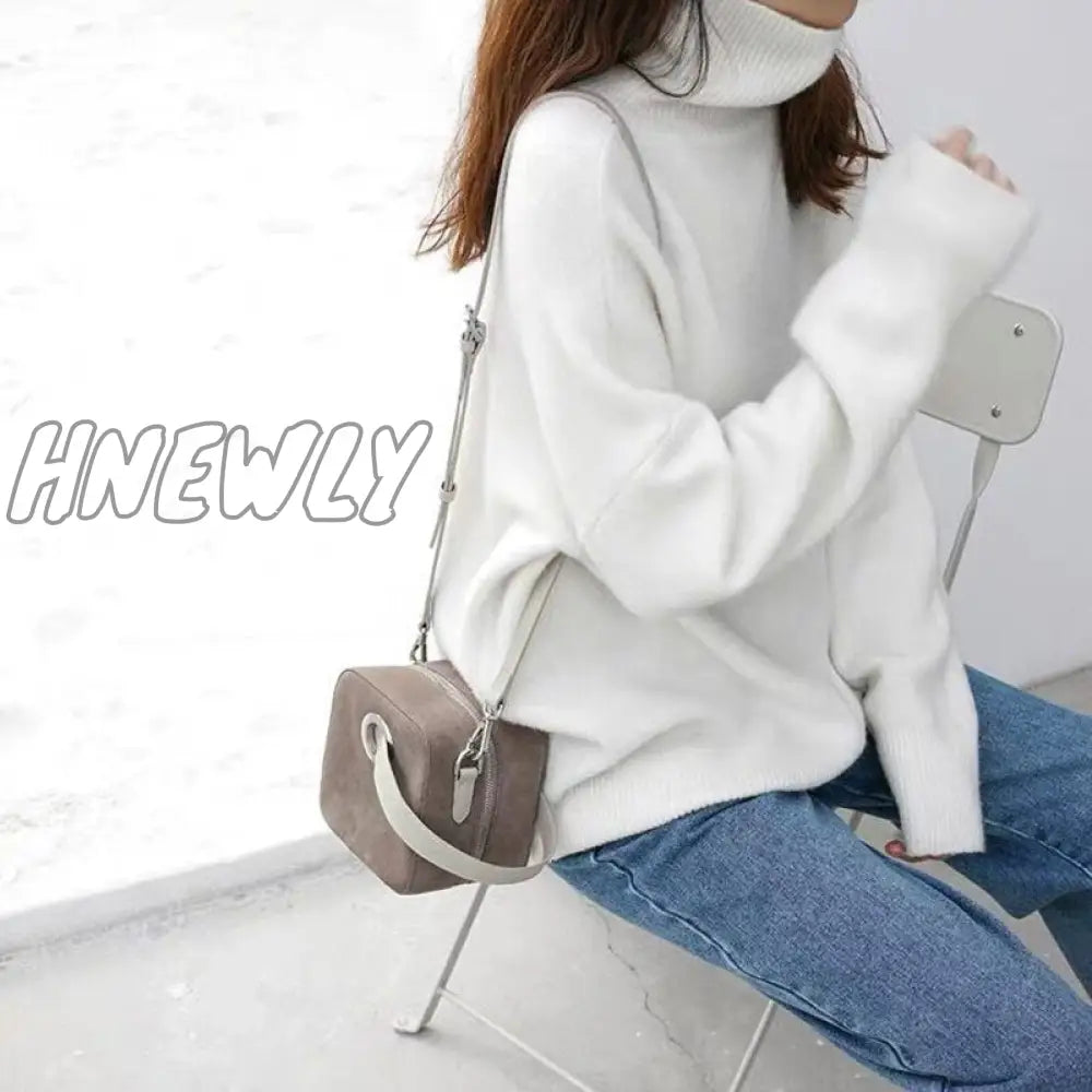 xsrrr Women Turtleneck Cashmere Sweater Winter Korean Style Loose Warm Knitted Pullover Female Casual Solid Long Sleeve Sweaters