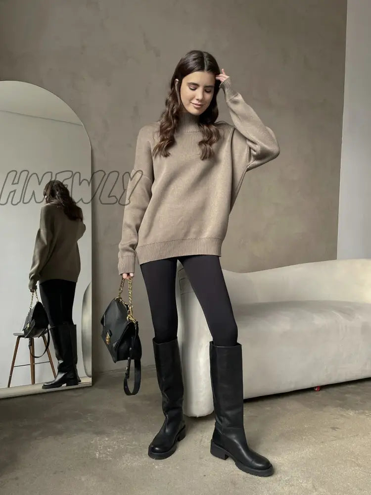 xsrrr Women Turtleneck Sweater CHIC Autumn Winter Thick Warm Pullover Top Oversized Casual Loose Knitted Jumper Female Pull