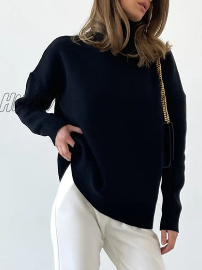 xsrrr Women Turtleneck Sweater CHIC Autumn Winter Thick Warm Pullover Top Oversized Casual Loose Knitted Jumper Female Pull