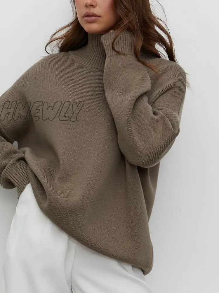 xsrrr Women Turtleneck Sweater CHIC Autumn Winter Thick Warm Pullover Top Oversized Casual Loose Knitted Jumper Female Pull