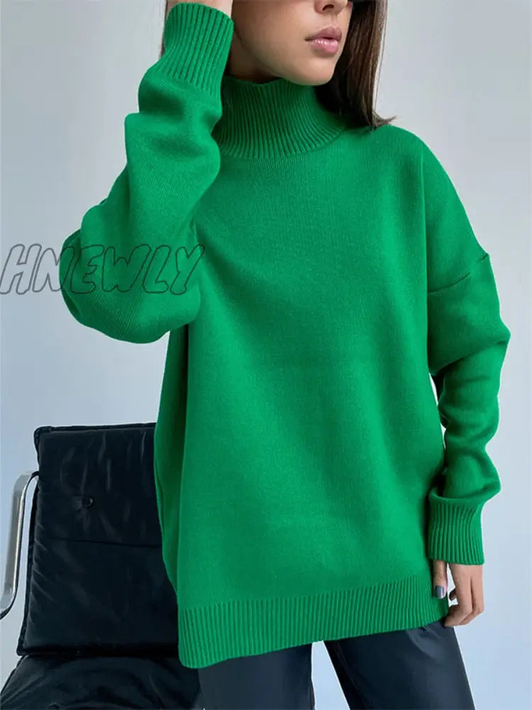 xsrrr Women Turtleneck Sweater CHIC Autumn Winter Thick Warm Pullover Top Oversized Casual Loose Knitted Jumper Female Pull