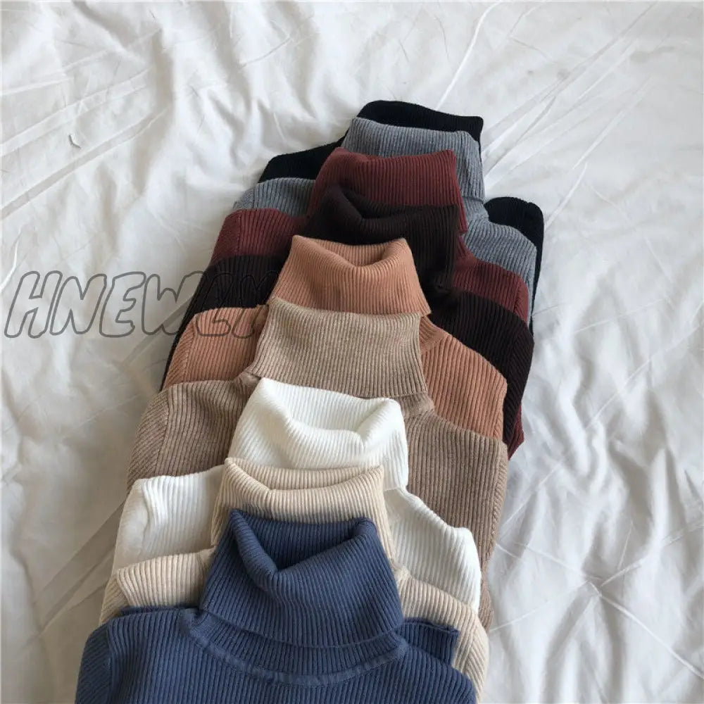 xsrrr Women Turtleneck Sweaters Autumn Winter Korean Slim Pullover Women Basic Tops Casual Soft Knit Sweater Soft Warm Jumper Classic Style Women