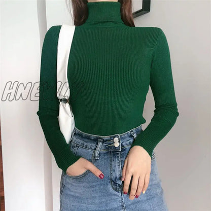 xsrrr Women Turtleneck Sweaters Autumn Winter Korean Slim Pullover Women Basic Tops Casual Soft Knit Sweater Soft Warm Jumper Classic Style Women