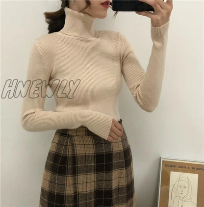 xsrrr Women Turtleneck Sweaters Autumn Winter Korean Slim Pullover Women Basic Tops Casual Soft Knit Sweater Soft Warm Jumper Classic Style Women