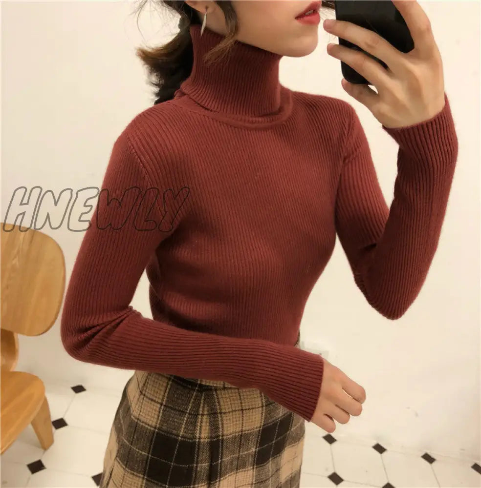 xsrrr Women Turtleneck Sweaters Autumn Winter Korean Slim Pullover Women Basic Tops Casual Soft Knit Sweater Soft Warm Jumper Classic Style Women