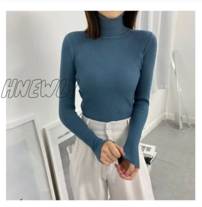 xsrrr Women Turtleneck Sweaters Autumn Winter Korean Slim Pullover Women Basic Tops Casual Soft Knit Sweater Soft Warm Jumper Classic Style Women