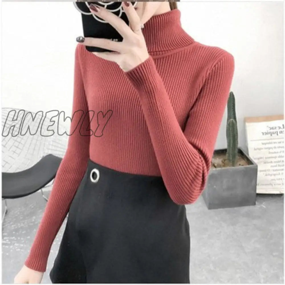 xsrrr Women Turtleneck Sweaters Autumn Winter Korean Slim Pullover Women Basic Tops Casual Soft Knit Sweater Soft Warm Jumper Classic Style Women