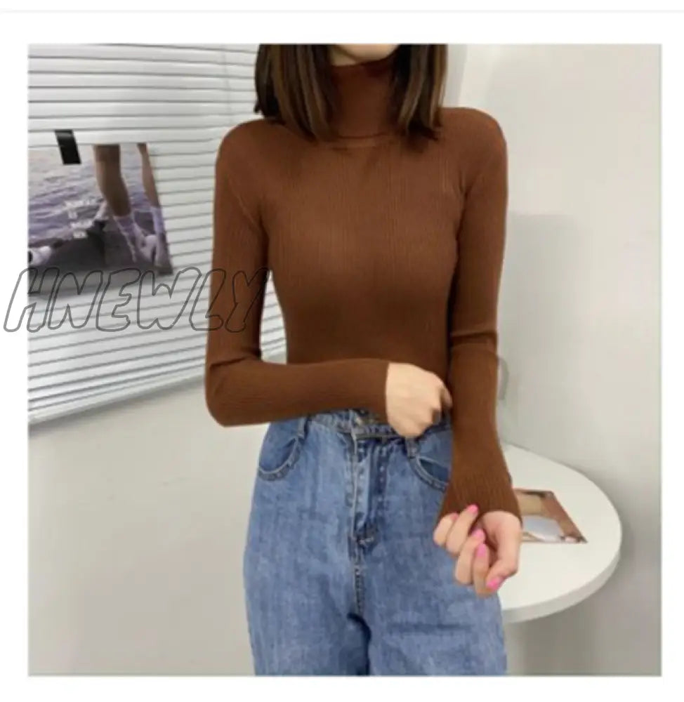 xsrrr Women Turtleneck Sweaters Autumn Winter Korean Slim Pullover Women Basic Tops Casual Soft Knit Sweater Soft Warm Jumper Classic Style Women