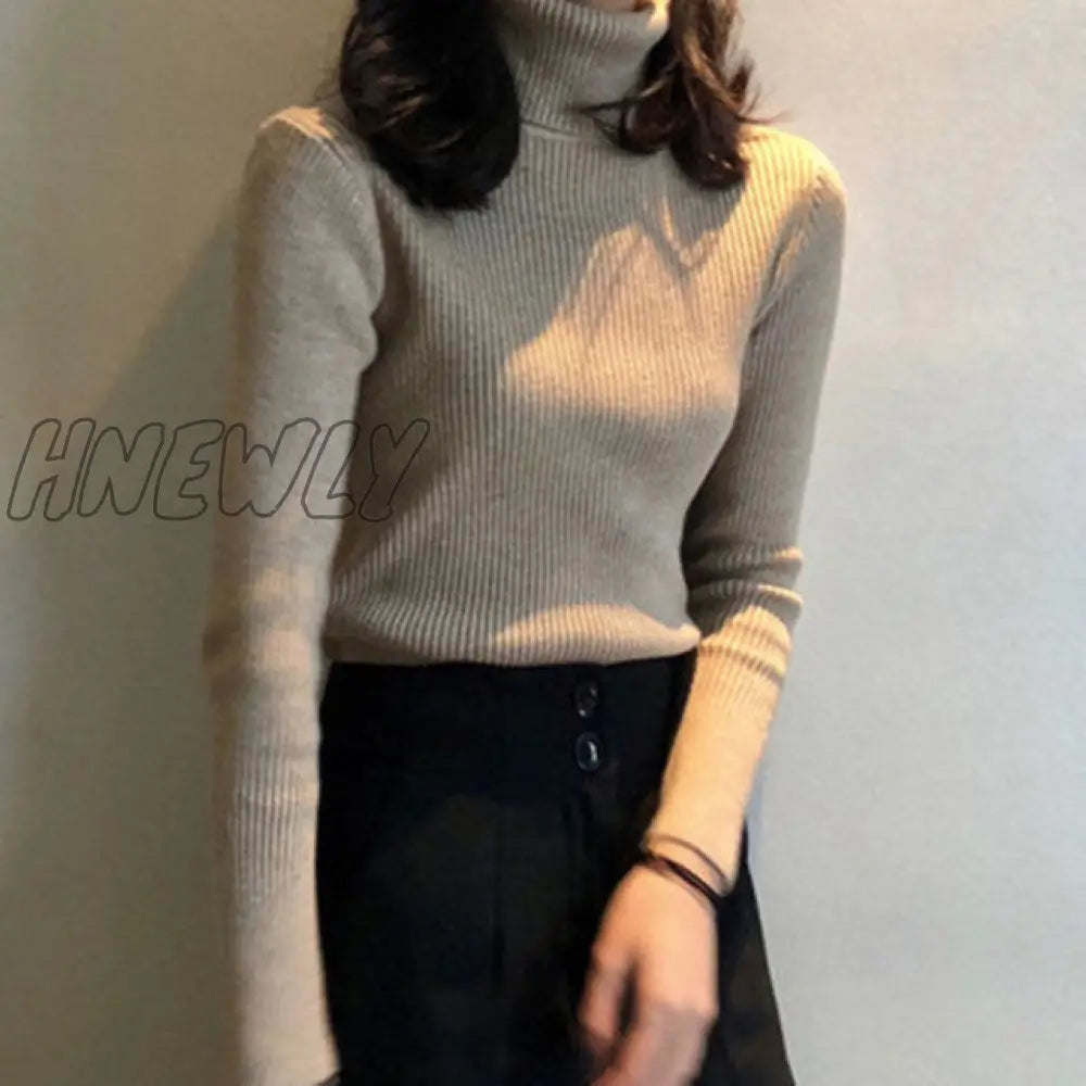 xsrrr Women Turtleneck Sweaters Autumn Winter Korean Slim Pullover Women Basic Tops Casual Soft Knit Sweater Soft Warm Jumper Classic Style Women