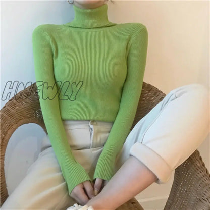 xsrrr Women Turtleneck Sweaters Autumn Winter Korean Slim Pullover Women Basic Tops Casual Soft Knit Sweater Soft Warm Jumper Classic Style Women