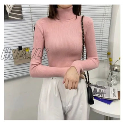 xsrrr Women Turtleneck Sweaters Autumn Winter Korean Slim Pullover Women Basic Tops Casual Soft Knit Sweater Soft Warm Jumper Classic Style Women