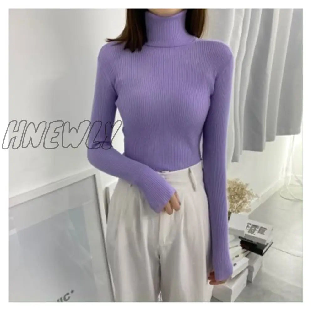 xsrrr Women Turtleneck Sweaters Autumn Winter Korean Slim Pullover Women Basic Tops Casual Soft Knit Sweater Soft Warm Jumper Classic Style Women