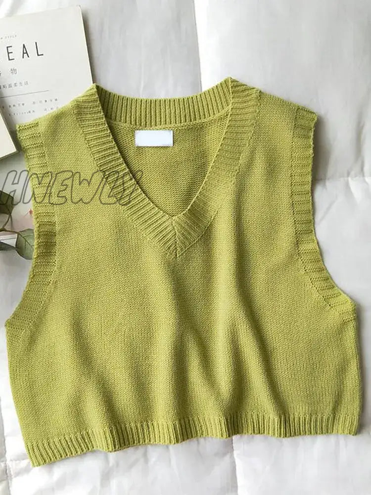 xsrrr Women V-Neck Knitted Vest New Spring Autumn Sweater Vests Short Female Casual Sleeveless Twist Knit Pullovers