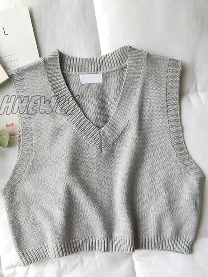 xsrrr Women V-Neck Knitted Vest New Spring Autumn Sweater Vests Short Female Casual Sleeveless Twist Knit Pullovers