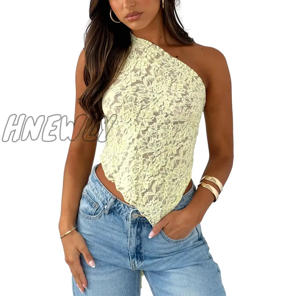 xsrrr Women White Lace Vest Sleeveless One-shoulder Sexy Black Fashion Backless  Casual Chic Irregular Summer Tops Clubwear for Party