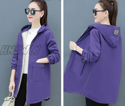 xsrrr Women Winter Coat New Korean Large Size Loose Hooded Jacket Autumn Casual Plus Velvet Female Windbreaker Plus Size 6XL Y562