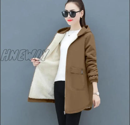 xsrrr Women Winter Coat New Korean Large Size Loose Hooded Jacket Autumn Casual Plus Velvet Female Windbreaker Plus Size 6XL Y562