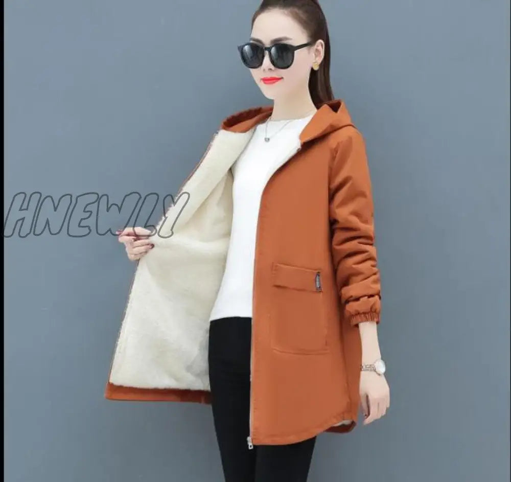 xsrrr Women Winter Coat New Korean Large Size Loose Hooded Jacket Autumn Casual Plus Velvet Female Windbreaker Plus Size 6XL Y562