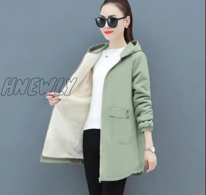 xsrrr Women Winter Coat New Korean Large Size Loose Hooded Jacket Autumn Casual Plus Velvet Female Windbreaker Plus Size 6XL Y562