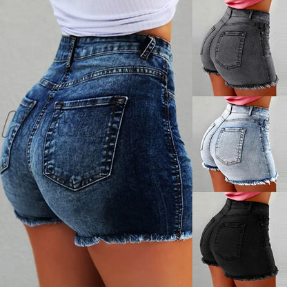 xsrrr Women's Denim Shorts New Summer Lady Clothing High Waist Jeans Shorts Fringe Frayed Ripped Casual Hot Shorts With Pockets