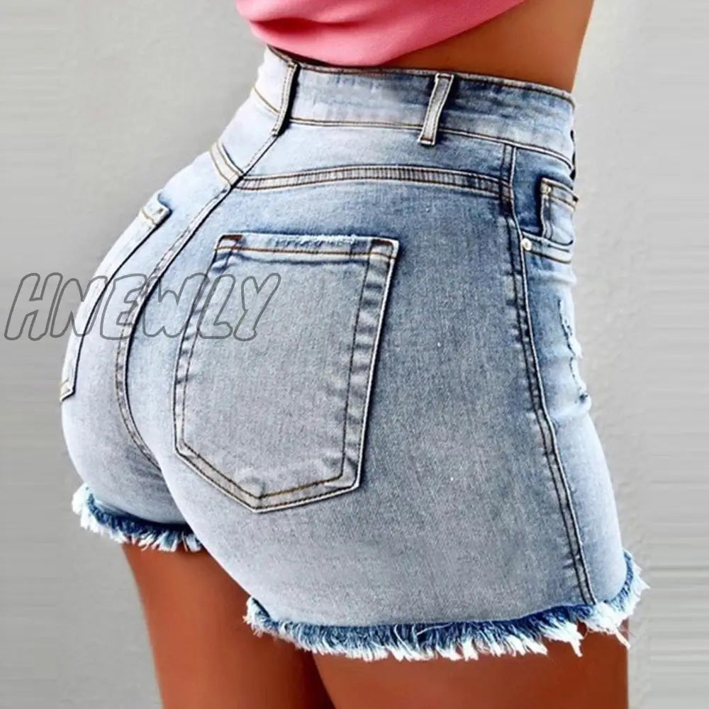 xsrrr Women's Denim Shorts New Summer Lady Clothing High Waist Jeans Shorts Fringe Frayed Ripped Casual Hot Shorts With Pockets