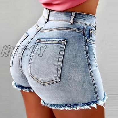 xsrrr Women's Denim Shorts New Summer Lady Clothing High Waist Jeans Shorts Fringe Frayed Ripped Casual Hot Shorts With Pockets