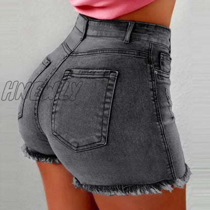 xsrrr Women's Denim Shorts New Summer Lady Clothing High Waist Jeans Shorts Fringe Frayed Ripped Casual Hot Shorts With Pockets