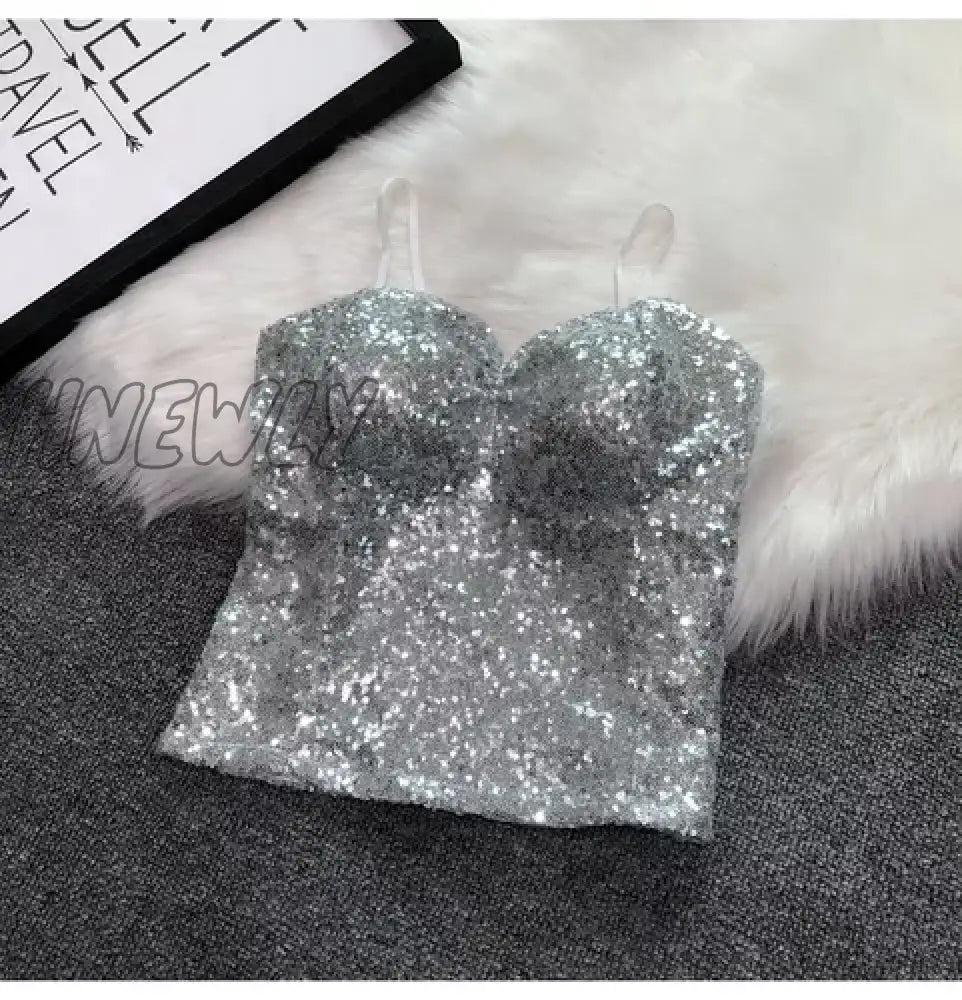 xsrrr Women's Fashion Sexy Women Nick Sparkling Sequins Vest Harness At Night Binder Chest