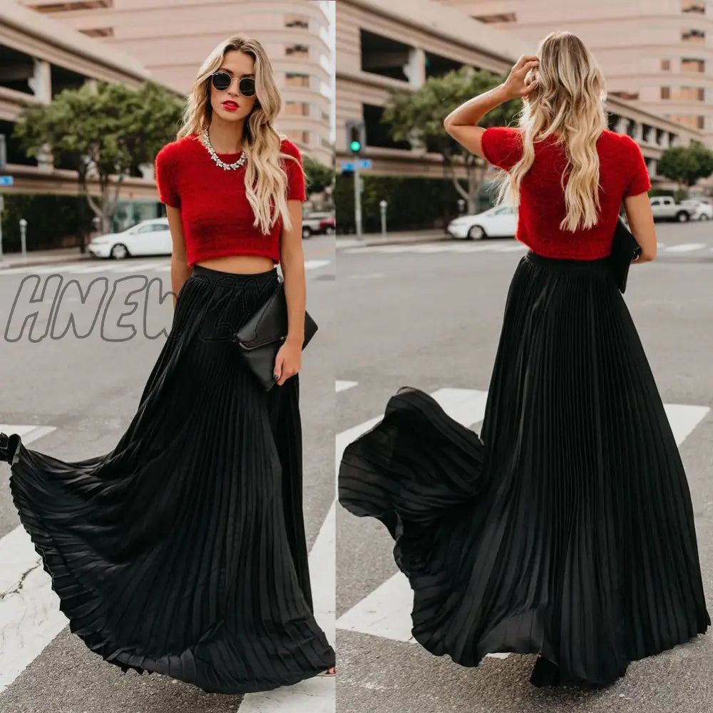 xsrrr Women's High Waist Pleated Chiffon Long Maxi Skirt Full Length Solid Color Summer Swing Casual Skirts