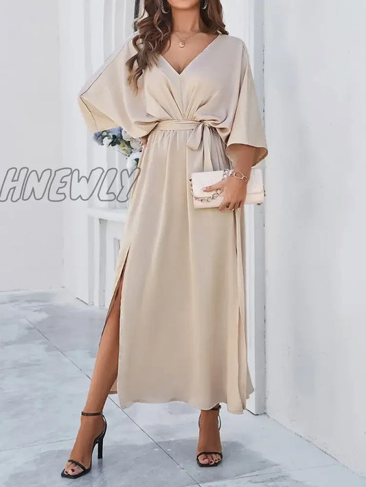 Hnewly Women's Prom Dress Party Dress Wedding Guest Dress Long Dress Maxi Dress Blue Sleeveless Pure Color Layered Summer Spring Fall V Neck Fashion Evening Party Wedding Guest Summer Dress 2024