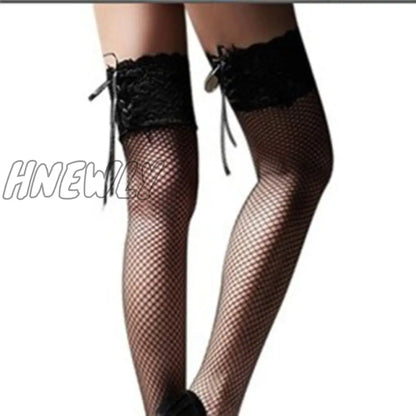 xsrrr Women's Sexy Hollow Out Perspective Lace Decoration Mesh Stockings Summer Jacquard Strap Thigh Stocking