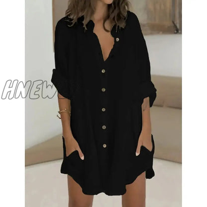 xsrrr Women's Shirt Dress Casual Dress Mini Dress White Green Long Sleeve Pure Color Button Fall Spring Summer Shirt Collar Basic Daily Fall Dress Loose Fit M L XL 2XL 3XL