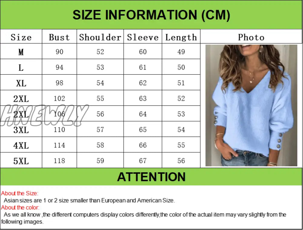 Hnewly Women's Sweaters Autumn Winter Elegant Solid Color V-Neck Long Sleeve Pullover Tops Female Fashion Button Knitted Sweaters