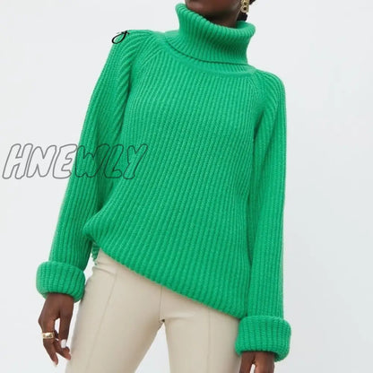 xsrrr Women's Turtleneck Long Sleeve Sweater Knitted Green Casual Female Autumn Winter Jumper Elegant Ladies Pullover Sweaters Christmas