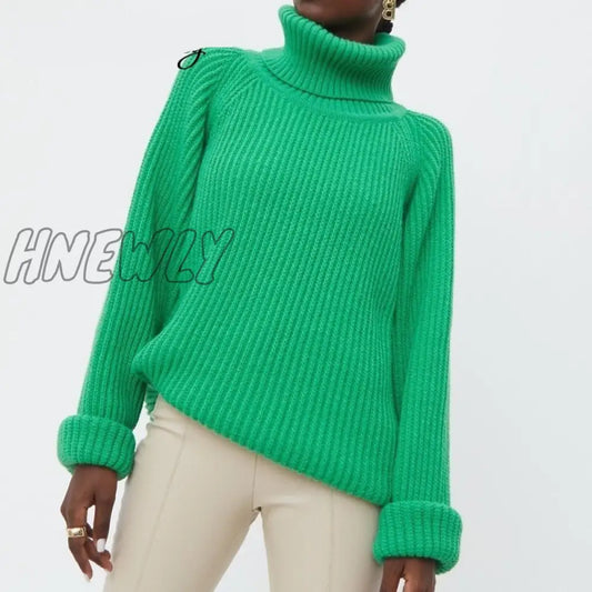 xsrrr Women's Turtleneck Long Sleeve Sweater Knitted Green Casual Female Autumn Winter Jumper Elegant Ladies Pullover Sweaters Christmas