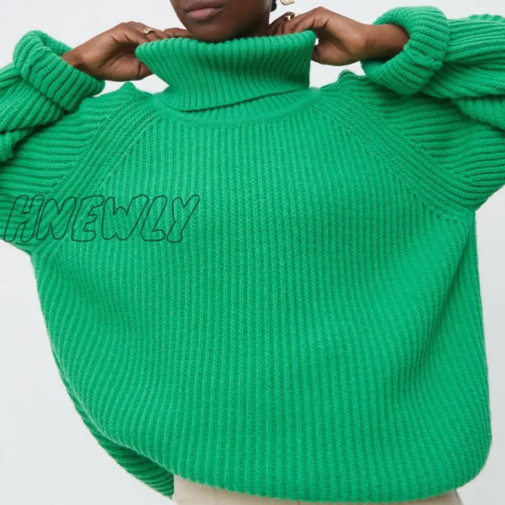 xsrrr Women's Turtleneck Long Sleeve Sweater Knitted Green Casual Female Autumn Winter Jumper Elegant Ladies Pullover Sweaters Christmas