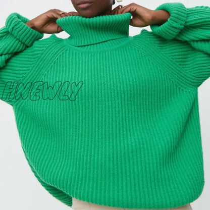 xsrrr Women's Turtleneck Long Sleeve Sweater Knitted Green Casual Female Autumn Winter Jumper Elegant Ladies Pullover Sweaters Christmas