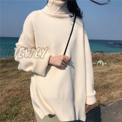 xsrrr Women's Turtleneck Long Sleeve Sweater Knitted Green Casual Female Autumn Winter Jumper Elegant Ladies Pullover Sweaters Christmas